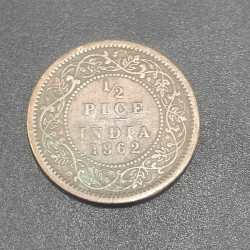 British India ½ Pice 1862 Victoria Rare Coin #I-221