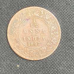 British India 1/12 Anna 1897 Victoria Rare Coin #I-261