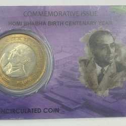10 Rs (HOMI BHABHA BIRTH CENTENARY YEAR) COMMEMORATIVE ISSUE RARE COIN CARD SPECIAL EDITION