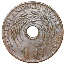 Alternative view of Bronze 1 Cent of Indonesia - Nederland East India (AD 1945) with Lotus Flower Ring Type Rare