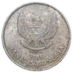 Alternative view of Aluminium 100 Rupiah of Indonesia (AD 2005) with Black Palm Cockatoo (Probosciger aterrimus) Bird