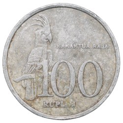 Aluminium 100 Rupiah of Indonesia (AD 2005) with Black Palm Cockatoo (Probosciger aterrimus) Bird