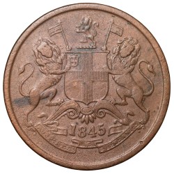 Rare Copper 1/2 Anna of East India Company (AD 1845) of Calcutta Mint Type I with numeral 4 with serif
