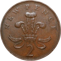Alternative view of Bronze 2 Pence of Elizabeth II (AD 1971) from United Kingdom