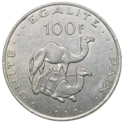 Copper-Nickel 100 Francs of Djibouti (AD 2017) with Two Camels facing right