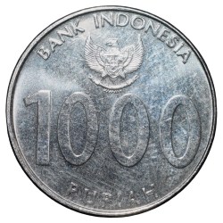 Steel 1000 Rupiah of Indonesia (AD 2010) with The Angklung, a Musical Instrument UNC Grade