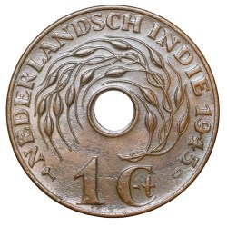 Alternative view of Bronze 1 Cent of Indonesia - Nederland East India (AD 1945) with Lotus Flower Ring Type Rare