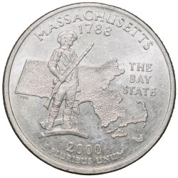 Nickel 1/4 Dollar of United States of America (AD 2000) Commemorative Issue 'Massachusetts - The Bay State'