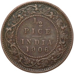 Alternative view of Copper 1/2 Pice of Edward VII ( AD1906) of Calcutta Mint Rare