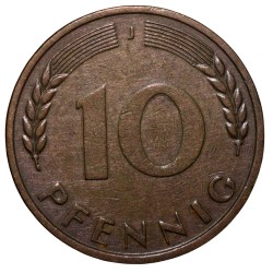 Alternative view of Brass 10 Pfennig of Germany (AD 1950) with Oak Sapling