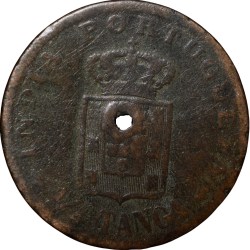 Alternative view of Holed Copper 1/4 Tanga of Carlos I(AD 1903) of Indo-Portugal KM15