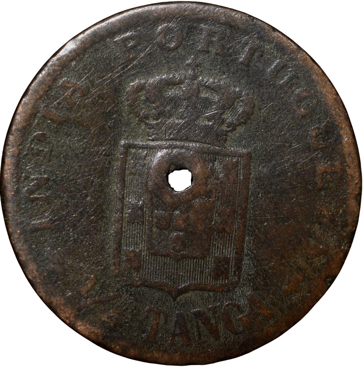 Holed Copper 1/4 Tanga of Carlos I(AD 1903) of Indo-Portugal KM15 - Image 2