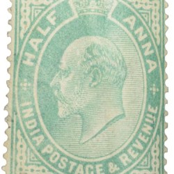 Postal Stamp of Edward VII 1/2 Anna Green Colour - Used Condition as per image.