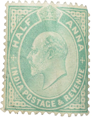 Postal Stamp of Edward VII 1/2 Anna Green Colour - Used Condition as per image.