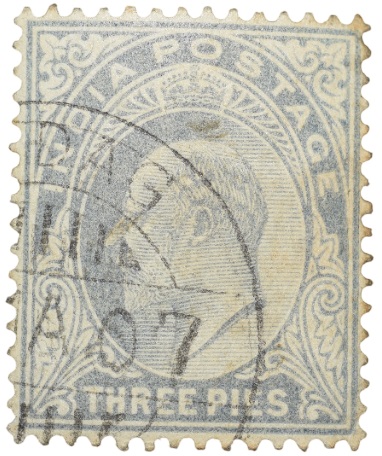 Postal Stamp of Edward VII 3 Pies Grey Colour - Used Condition as per image.