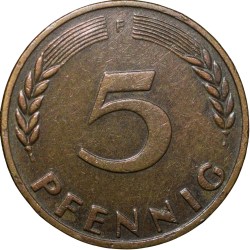 Alternative view of Brass 5 Pfennig of Germany (AD 1950) with Oak Sapling