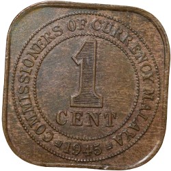 Alternative view of Bronze 1 Cent of George VI (AD 1945) from Malaya British Commonwealth