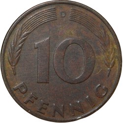 Alternative view of Brass 10 Pfennig of Germany (AD 1977) with Oak Sapling