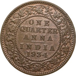 Alternative view of Bronze 1/4 Anna of George V (AD 1934) of Calcutta Mint Extremely Fine