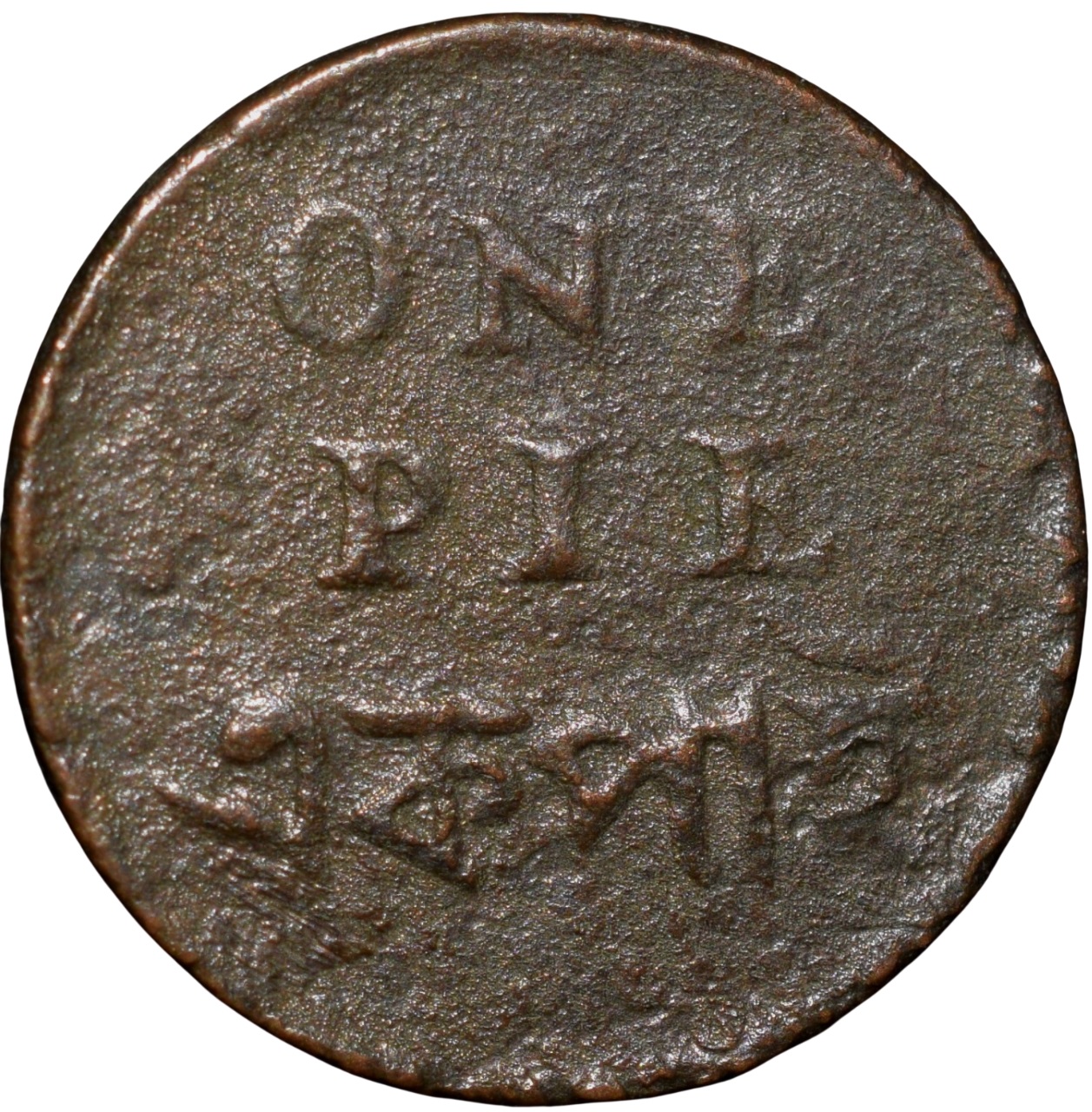 Copper 1 Pie of Bengal Presidency (AD 1831-1835) with denomination in 4-Languages