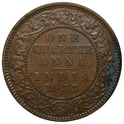 Alternative view of Bronze 1/4 Anna of George V (AD 1933) of Calcutta Mint Extremely fine Scarce