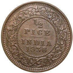 Alternative view of Bronze 1/2 Pice of George V (AD1936) of Calcutta Mint About UNC Grade