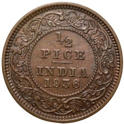 Bronze 1/2 Pice of George V (AD1936) of Calcutta Mint About UNC Grade
