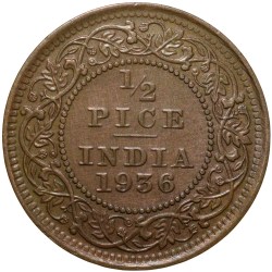 Alternative view of Bronze 1/2 Pice of George V (AD1936) of Calcutta Mint Beautiful Grade