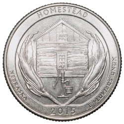 Nickel 1/4 Dollar of United States of America (AD 2015) Commemorative Issue 'Nebraska' - Homestead' State UNC Grade