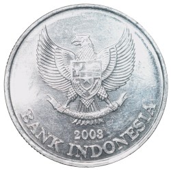 Alternative view of Aluminium 500 Rupiah of Indonesia (AD 2003) with Jasmine flower (Jasminum sambac), the National Flower of Indonesia