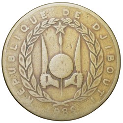 Brass 500 Francs of Djibouti (AD 1989) with Coat of Arms of Djibouti