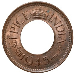 Bronze 1 Pice of George VI (AD 1945) of Bombay Mint Flat Crown Type UNC Grade Extra Metal Error