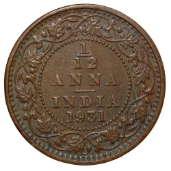 Alternative view of Bronze 1/12 Anna of George V (AD 1931) of Calcutta Mint in Beautiful Grade