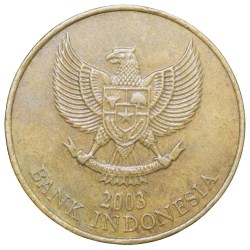 Aluminium-Bronze 500 Rupiah of Indonesia (AD 2003) with Jasmine flower (Jasminum sambac)