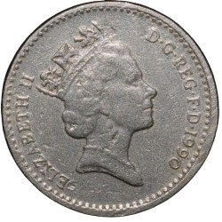 Nickel 5 Pence of Elizabeth II (AD 1990) from United Kingdom