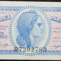 Old 50 Centimos of Spain Country (AD 1937) with Allegorical female portrait wearing phrygian cap