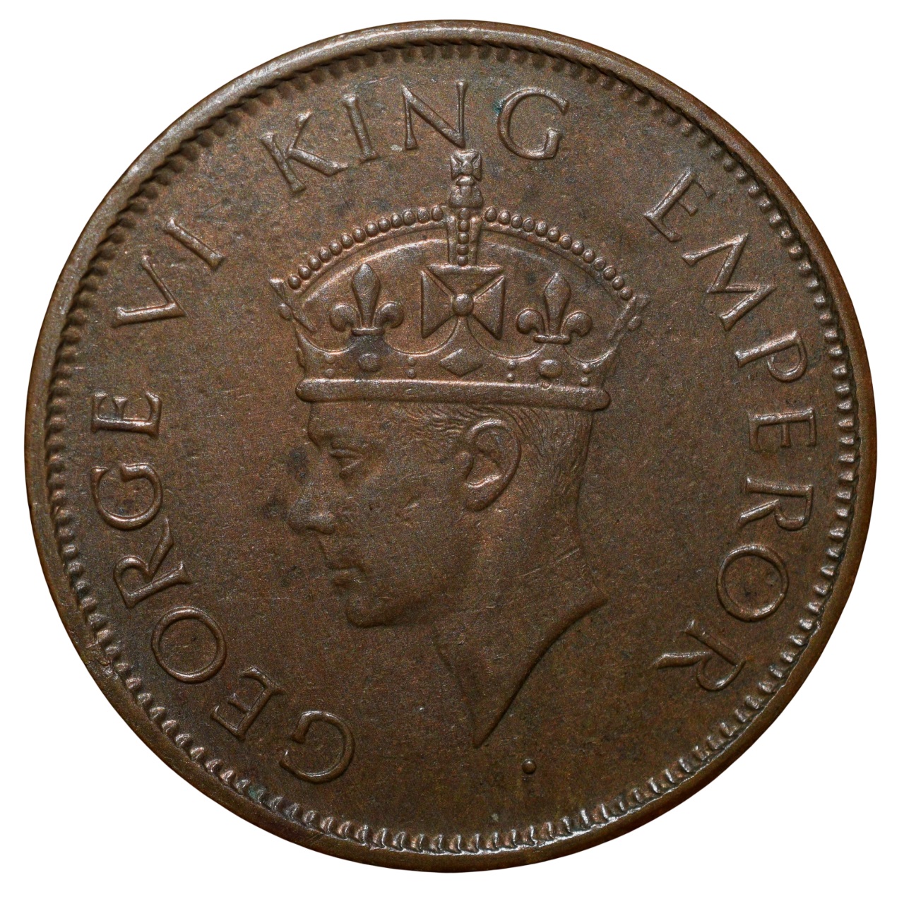 Bronze 1/4 Anna of George VI (AD1940) of Bombay Mint with Dot above 'N' Head Type II
