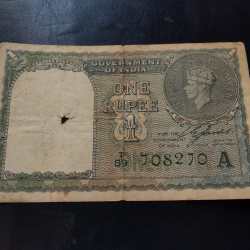 Note BRITISH INDIA YEAR 1940 RARE One RUPEE KING 👑 GEORGE Vl