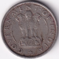 Alternative view of India 1950 bombay mint nickel One Rupee rare coin #2