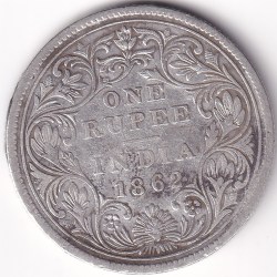 1862 One Rupee Victoria Queen Silver Coin British India Rare