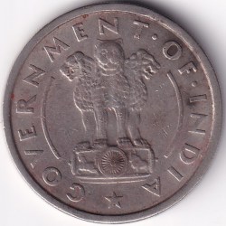 Alternative view of India 1950 bombay mint nickel One Rupee rare coin #5