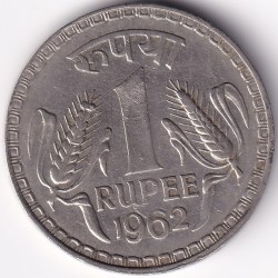 India 1962 calcutta mint nickel One Rupee rare coin