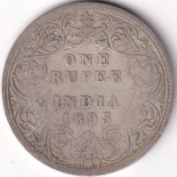 1893 One Rupee Victoria Empress Silver Coin British India Rare