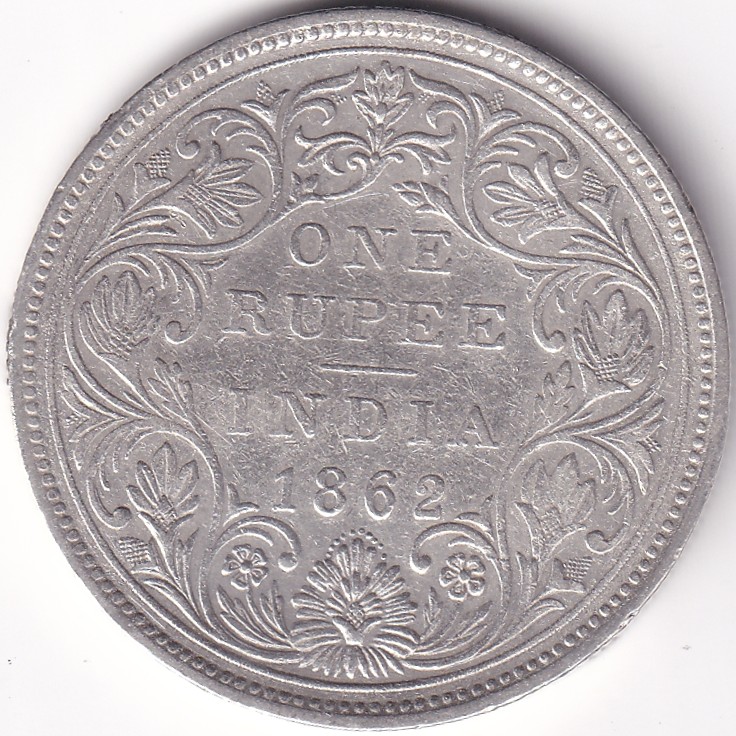 1862 One Rupee Victoria Queen Silver Coin British India 10 Dots Varity Ex Rare