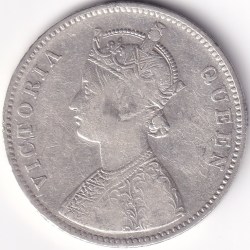 Alternative view of 1862 One Rupee Victoria Queen Silver Coin British India 10 Dots Varity Ex Rare