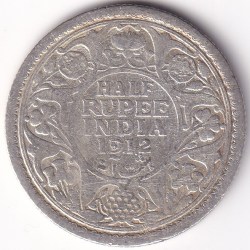 1912 Half Rupee Silver George V King British India Rare Coin #2