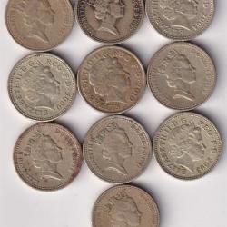 Alternative view of 10 Different England One Pound Rare (10 Pcs) Coin Set #D-177