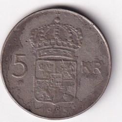 Alternative view of Sweden 5 Kronor 1955 Gustaf VI Adolf Silver Coin #D-180
