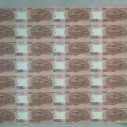 Alternative view of NORTH KOREA 5000 WON - RELATION BETWEEN CHINA AND NORTH KOREA ( 28 NOTE ) UNCUT SHEET
