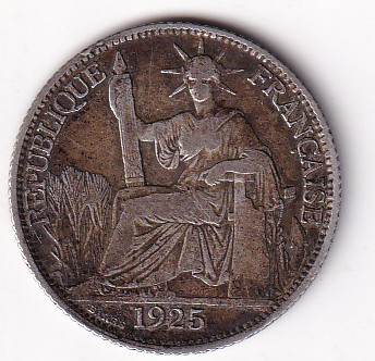 French Indochina 20 Cents 1925 Rare Silver Coin #D-206